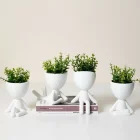 Beyaz Dekoratif İnsan Şekilli Figür Saksı 3 Lü