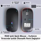 Kablosuz Fare Wireless Mouse 4 Tuşlu Sessiz Şarj Edilebilir Dpı Kontrol