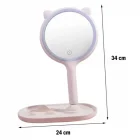 Kedi Kulaklı Telefon Standlı Dokunmatik Led Yuvarlak Makyaj Aynası