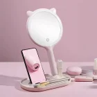 Kedi Kulaklı Telefon Standlı Dokunmatik Led Yuvarlak Makyaj Aynası
