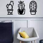 Lazer Kesim Ahşap Duvar Dekoru Kaktüslü Saksılar