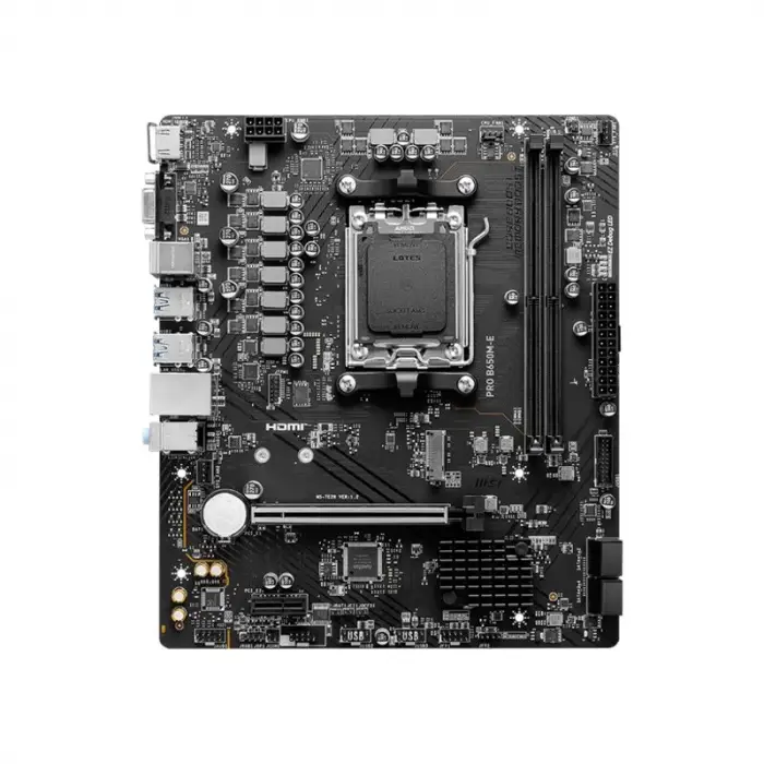 MSI PRO B650M-E DDR5 6800MHZ 1XVGA 1XHDMI 1XM.2 USB 3.2 MATX AM5(AMD AM5 9000/8000/7000 SERİLERİ İLE UYUMLU)