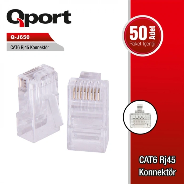 QPORT Q-J650 CAT6 50 LİK RJ-45 KONNEKTÖR