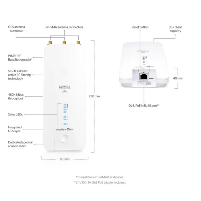 UBIQUITI RP-5AC-GEN2 ROCKET PRISM 5AC 5GHZ 500MBPS PTP/PTMP DIŞ ORTAM ACCESS POINT