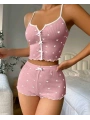 Kadın Pembe Kalpli Askılı Şortlu Pijama Takım 5009