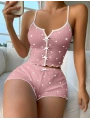 Kadın Pembe Kalpli Askılı Şortlu Pijama Takım 5009