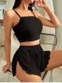 Kadın Siyah Yandan Yırtmaçlı Askılı Şortlu Pijama Takım 5041