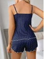 Kadın Lacivert Dantel Detaylı Beyaz Noktalı Şortlu Gecelik Pijama Takımı 5049