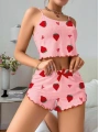 Kadın Pembe Çilek desenli Şortlu Pijama Takımı 5056