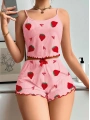 Kadın Pembe Çilek desenli Şortlu Pijama Takımı 5056
