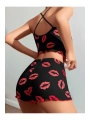 Kadın Siyah Dudak Desenli Şortlu Pijama Takımı 5057