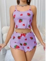 Kadın Mor Çilek desenli Şortlu Pijama Takımı 5061