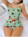 Kadın Yeşil Çilek desenli Şortlu Pijama Takımı 5060