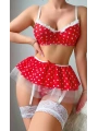 Kırmızı Puantiye Etekli Kadın Fantezi Seksi Kostüm 2076