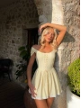 MORLİVA ÇİZGİLİ CORSET ELBİSE SARI