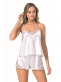 Morliva  Beyaz Saten Babydoll Şort Takımı
