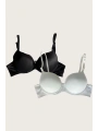 Morliva Beyaz-Siyah 2li Mikro Kumaş İçi Boş Balenli Günlük Desteksiz Sütyen