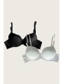 Morliva Beyaz-Siyah 2li Mikro Kumaş İçi Boş Balenli Günlük Desteksiz Sütyen