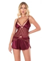 Morliva  Bordo Saten Babydoll Şort Takımı