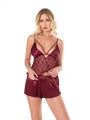Morliva  Bordo Saten Babydoll Şort Takımı