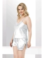Morliva Büyük Beden Beyaz Saten Babydoll Şort Takımı