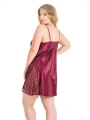 Morliva   Büyük Beden Bordo Kısa Saten Gecelik