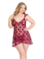 Morliva  Büyük Beden Bordo Kısa Tül Gecelik