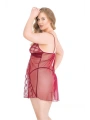 Morliva Büyük Beden Bordo Kısa Tül Gecelik