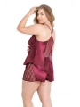 Morliva Büyük Beden Bordo Saten Babydoll Şort TakımI
