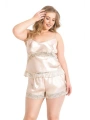 Morliva Büyük Beden Fildişi Saten Babydoll Şort Takımı
