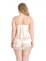 Morliva Büyük Beden Fildişi Saten Babydoll Şort Takımı