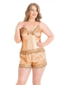 Morliva  Büyük Beden Gold Saten Babydoll Şort Takımı