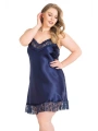 Morliva Büyük Beden Lacivert Kısa Saten Gecelik