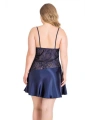 Morliva Büyük Beden Lacivert Kısa Saten Gecelik