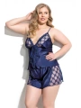 Morliva  Büyük Beden Lacivert Saten Babydoll Şort Takımı