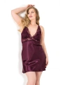 Morliva Büyük Beden Mürdüm Kısa Saten Gecelik