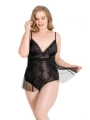 Morliva  Büyük Beden Siyah Bodysuit Jakarlı Gecelik