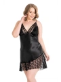 Morliva  Büyük Beden Siyah Kısa Saten Gecelik