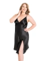 Morliva Büyük Beden Siyah Kısa Saten Gecelik