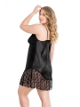 Morliva  Büyük Beden Siyah Kısa Saten Gecelik