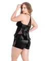 Morliva Büyük Beden Siyah Saten Babydoll Şort Takımı