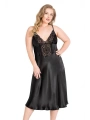 Morliva Büyük Beden Siyah Uzun Saten Gecelik
