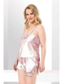Morliva Büyük Beden Somon Saten Babydoll Şort Takımı