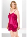 Morliva Büyük Beden Vişne Saten Babydoll Şort Takımı