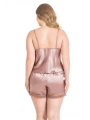 Morliva Büyük Beden Vizon Saten Babydoll Şort Takımı