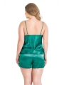 Morliva  Büyük Beden Zümrüt Saten Babydoll Şort Takımı