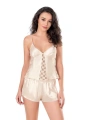 Morliva Fildişi Saten Babydoll Şort Takımı