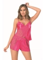 Morliva  Fuşya Saten Babydoll Şort Takımı