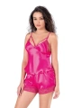Morliva  Fuşya Saten Babydoll Şort Takımı
