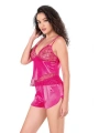 Morliva  Fuşya Saten Babydoll Şort Takımı
